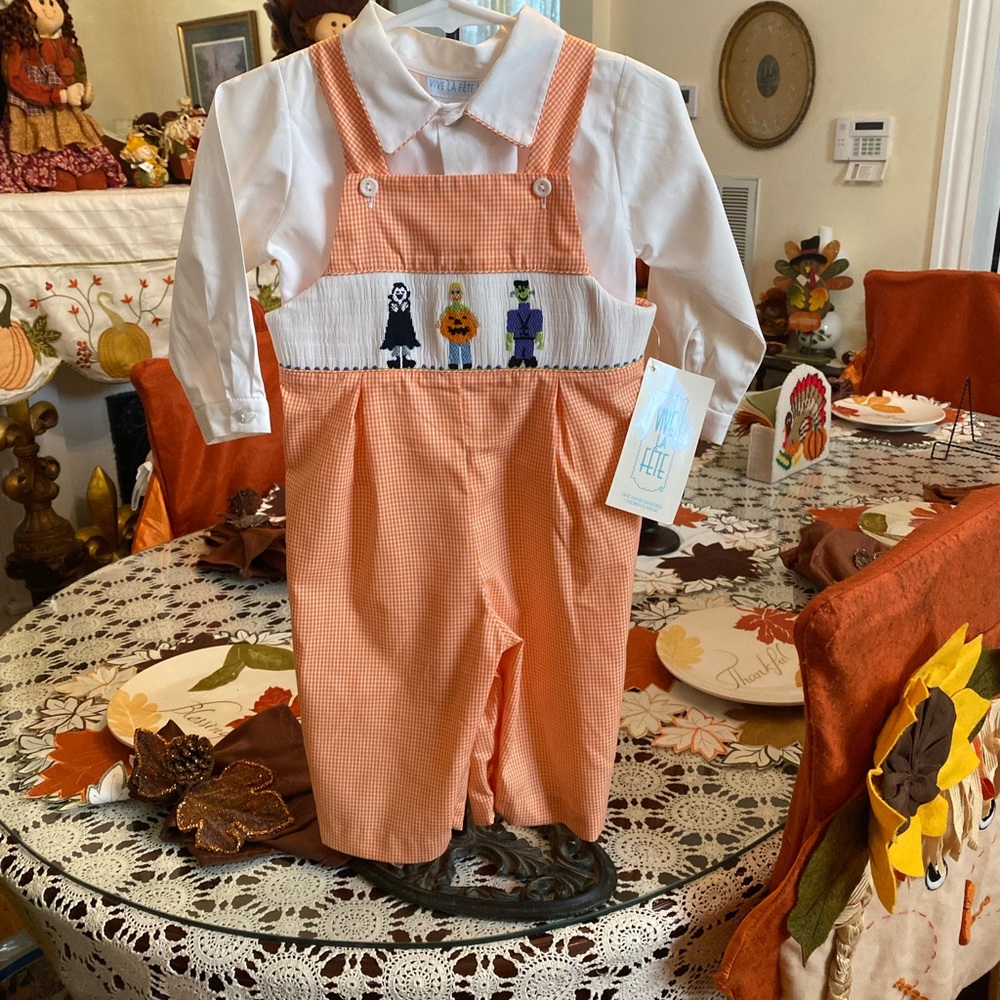 NWT Vive La Fete Smocked Infant Boys Halloween theme Longall size 12 months - Picture 13 of 16